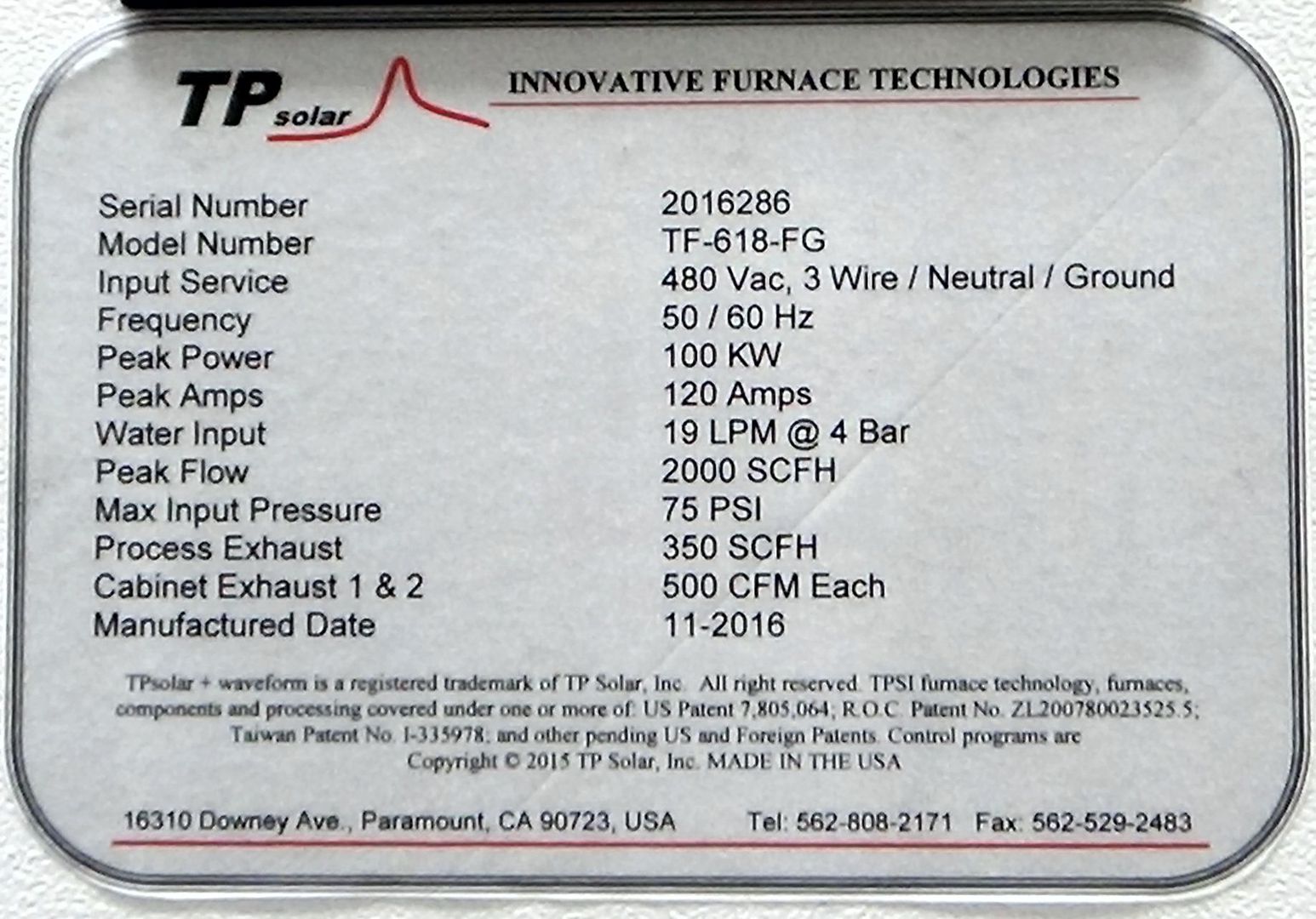 14810-TPSOLAR-TF618FG-IR-FURNACE