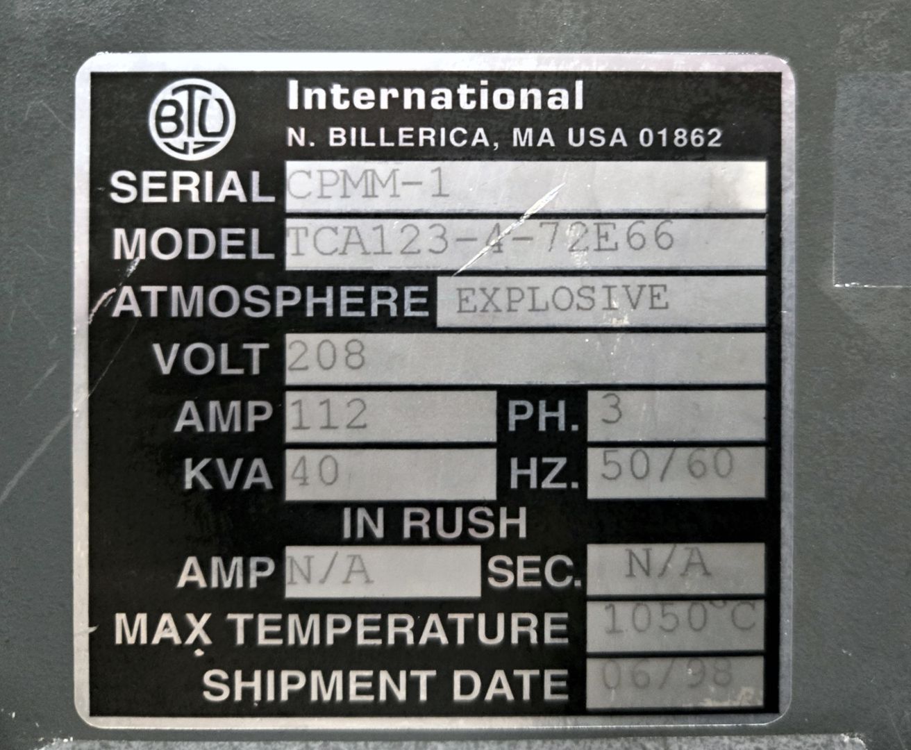 14836 BTU TCA123-4-72E66 Belt_Furnace